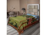 Abakuhaus Lenzuolo Artistico Da Giardino, Finestra Su Un Paesaggio Esotico Da Spiaggia Composizione Pastorale Con Palme, Morbido E Confortevole Lenzuolo Superiore Per Un Letto Decorativo 1 Pezzo 190 Cm X 100 Cm, Verde Oliva Redwood