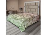 Abakuhaus Lenzuolo Medaglione, Disegno Stampato Con Motivi Geometrici Astratti E Motivi Etnici A Foglie, Lenzuolo Superiore Morbido E Confortevole Per Un Letto Decorativo 1 Pezzo 260 Cm X 228 Cm, Bordeaux E Verde
