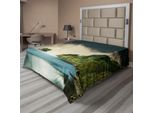 Abakuhaus Lenzuolo See, Riflesso Delle Montagne Natural Life Lovers Scena Nebbiosa Panorama Primavera Immagine A Tema, Lenzuolo Morbido E Confortevole Per Un Letto Decorativo 1 Pezzo 260 Cm X 228 Cm, Verde Blu