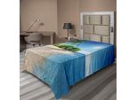 Abakuhaus Lenzuolo Blu, Palme Tropicali Dell'oceano Su Sunny Island Beach Scene - Immagine Panoramica, Lenzuolo Morbido E Confortevole Per Un Letto Decorativo 1 Pezzo 260 Cm X 168 Cm, Verde Bianco Blu