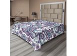 Abakuhaus Lenzuolo Paisley, Fiori Blu E Viola, Motivo A Fiori, Stile Bohemien, Stampa Country, Lenzuolo Morbido E Confortevole Per Un Letto Decorativo, 1 Pezzo, 266 Cm X 260 Cm, Bianco, Viola, Blu