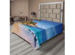 Abakuhaus Lenzuolo Da Letto, Design Estivo Palme Relax Maldive Costa Tropical Vacanze Oceano, Lenzuolo Morbido E Confortevole Per Un Letto Decorativo 1 Pezzo 244 Cm X 205 Cm, Blu Marrone
