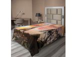 Abakuhaus Paris Lenzuolo, Foto Panoramica Della Torre Eiffel E Cielo Pastello Al Tramonto Caldo Panorama Urbano Di Parigi, Lenzuolo Superiore Morbido E Confortevole Per Un Letto Decorativo 1 Pezzo 260 Cm X 168 Cm, Arancione E Marrone