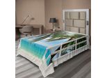 Abakuhaus Lenzuolo Tropicale, Finestra Su Un Paesaggio Esotico Da Spiaggia Composizione Pastorale Con Palme, Lenzuolo Superiore Morbido E Confortevole Per Un Letto Decorativo 1 Pezzo 260 Cm X 168 Cm, Multicolore