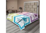 Abakuhaus Lenzuolo Con Fiori, Delicati Fiori Colorati In Stile Astratto In Campi Quadrati Immagine Creativa, Morbido E Confortevole Lenzuolo Superiore Per Un Letto Decorativo 1 Pezzo 244 Cm X 205 Cm, Multicolore