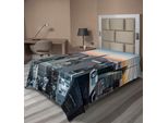 Abakuhaus New York Lenzuolo, Nyc Manhattan Skyline Panorama Urbano Moderno Tramonto Paesaggio Stampa Fotografica, Morbido E Confortevole Lenzuolo Superiore Per Un Letto Decorativo 1 Pezzo 190 Cm X 100 Cm, Grigio E Arancione
