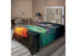 Abakuhaus Lenzuolo Da Campeggio Felice, Aurora Boreale, Cielo Notturno E Tenda, Tipografia Con Tema Naturale, Morbido E Confortevole Lenzuolo Superiore Per Un Letto Decorativo, 1 Pezzo, 260 Cm X 168 Cm, Multicolore