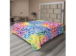 Abakuhaus Lenzuolo Colorato, Fogliame Fiorito Dai Colori Dell'arcobaleno In Stile Acquerello Con Illustrazione Primaverile, Morbido E Confortevole Lenzuolo Superiore Per Un Letto Decorativo 1 Pezzo 244 Cm X 205 Cm, Multicolore