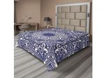 Abakuhaus Lenzuolo Orientale, Motivo Culturale Indù Orientale, Rappresentazione Artistica Spiritualistica, Lenzuolo Morbido E Confortevole Per Un Letto Decorativo, 1 Pezzo, 266 Cm X 260 Cm, Blu E Crema