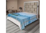 Abakuhaus Lenzuolo Paesaggio, Seascape Beach Seaside Hills Alberi Vista Dalla Finestra Immagine Panorama Tropicale, Morbido E Confortevole Lenzuolo Superiore Per Un Letto Decorativo 1 Pezzo 244 Cm X 205 Cm, Blu E Bianco