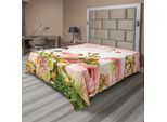 Abakuhaus Lenzuolo A Farfalla, Colori Pastello Rose In Fiore Con Insetti Primaverili Romantico Femminile, Morbido E Confortevole Lenzuolo Superiore Per Un Letto Decorativo 1 Pezzo 260 Cm X 228 Cm, Multicolore