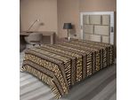Abakuhaus Afirca Lenzuolo, Strisce Orizzontali Con Motivo Leopardato Ispirazione Indigena, Lenzuolo Morbido E Confortevole Per Un Letto Decorativo 1 Pezzo 260 Cm X 168 Cm, Marrone Marrone Chiaro