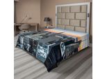 Abakuhaus New York Lenzuolo, Nyc Manhattan Skyline Panorama Urbano Moderno Tramonto Paesaggio Stampa Fotografica, Morbido E Confortevole Lenzuolo Superiore Per Un Letto Decorativo 1 Pezzo 275 Cm X 260 Cm, Grigio E Arancione