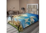 Abakuhaus Paris Lenzuolo, Famosa Torre Eiffel Francia E Cielo Nuvoloso In Autunno Alberi Spogli Stagione Autunnale, Morbido E Confortevole Lenzuolo Superiore Per Un Letto Decorativo 1 Pezzo 190 Cm X 100 Cm, Blu E Beige
