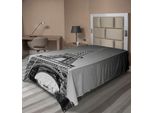 Abakuhaus Lenzuolo Torre Eiffel, Immagine Monocromatica Del Simbolo Di Parigi Con Panorama Urbano E Attrazioni Europee, Lenzuolo Morbido E Confortevole Per Un Letto Decorativo, 1 Pezzo, 190 Cm X 100 Cm, Grigio