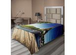 Abakuhaus Paris Lenzuolo, Torre Eiffel Francia Design Europeo Senna Legno Jets Foto Parigi Viaggi, Morbido E Confortevole Lenzuolo Superiore Per Un Letto Decorativo 1 Pezzo 260 Cm X 168 Cm, Verde E Blu