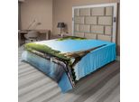 Abakuhaus Paris Lenzuolo, Torre Eiffel Francia Fiume Europeo Disegno In Una Soleggiata Giornata Estiva A Cielo Aperto Stampa, Morbido E Confortevole Lenzuolo Superiore Per Un Letto Decorativo 1 Pezzo 260 Cm X 228 Cm, Blu E Verde