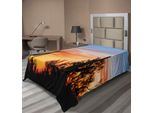 Abakuhaus Lenzuolo Occidentale, Immagine Con Sagome Di Cactus Del Deserto Sunny, Fotografia Del Tramonto Nella Natura Selvaggia Del West, Lenzuolo Morbido E Confortevole Per Un Letto Decorativo, 1 Pezzo, 260 Cm X 168 Cm, Arancione E Nero