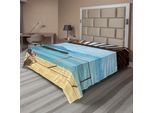 Abakuhaus Lenzuolo Da Letto Oceano, Balcone Interno, Vista Panoramica Sul Mare, Costa, Isola, Mare, Vacanze Estive, Lenzuolo Morbido E Confortevole Per Un Letto Decorativo, 1 Pezzo, 275 Cm X 260 Cm, Blu E Bianco