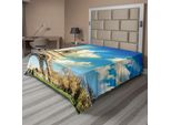 Abakuhaus Paris Lenzuolo, Famosa Torre Eiffel Francia E Cielo Nuvoloso In Autunno Alberi Spogli Stagione Autunnale, Morbido E Confortevole Lenzuolo Superiore Per Un Letto Decorativo 1 Pezzo 266 Cm X 260 Cm, Blu E Beige