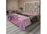 Abakuhaus Natur Modern Home Lenzuolo, Panchina Sotto Ciliegio Ciliegie In Fiore Spring Park View, Morbido E Confortevole Lenzuolo Superiore Per Un Letto Decorativo 1 Pezzo 275 Cm X 260 Cm, Verde Viola Rosa