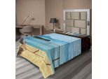 Abakuhaus Lenzuolo Da Letto Oceano, Balcone Interno, Vista Panoramica Sul Mare, Costa, Isola, Mare, Vacanze Estive, Lenzuolo Morbido E Confortevole Per Un Letto Decorativo, 1 Pezzo, 190 Cm X 100 Cm, Blu E Bianco