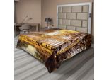 Abakuhaus Lenzuolo Con Stampa Autunnale Foresta In Raggi Di Sole Vicino Al Fiume Al Mattino, Vista Idilliaca, Lenzuolo Morbido E Confortevole Per Un Letto Decorativo 1 Pezzo 266 Cm X 260 Cm, Marrone Bianco Giallo