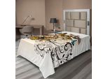 Abakuhaus Lenzuolo Con Farfalle, Farfalle Monarca Stampa Artistica Ispirata Al Damasco Vintage, Lenzuolo Morbido E Confortevole Per Un Letto Decorativo 1 Pezzo 260 Cm X 168 Cm, Marrone Chiaro Azzurro