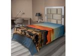 Abakuhaus Lenzuolo Safari, Branco Di Elefanti Africani Nella Savana Al Tramonto, Stampa, Lenzuolo Morbido E Confortevole Per Un Letto Decorativo, 1 Pezzo, 260 Cm X 168 Cm, Azzurro, Arancione, Marrone