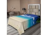 Abakuhaus Lenzuolo Da Viaggio, Isola Soleggiata, Vista Vacanze, Cielo Limpido, Immagine Panoramica Estiva Della Costa, Lenzuolo Morbido E Confortevole Per Un Letto Decorativo, 1 Pezzo, 190 Cm X 100 Cm, Blu Reale, Sabbia, Marrone