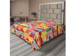 Abakuhaus Veduta Della Città Cartoni Animati Lenzuolo, Architettura Europea Arte Case Con Colonne Fontana Veduta Della Città, Morbido E Confortevole Lenzuolo Superiore Per Un Letto Decorativo 1 Pezzo 266 Cm X 260 Cm, Multicolore