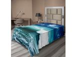 Abakuhaus Lenzuolo Da Letto Oceano, Caraibi Isola Costa Paesaggio Marino Onde Spruzzi D'acqua Surf Tema Sportivo, Morbido E Confortevole Lenzuolo Superiore Per Un Letto Decorativo 1 Pezzo 260 Cm X 168 Cm, Bianco Acquamarina Blu