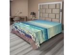 Abakuhaus Lenzuolo Tropicale, Onde Del Mare Sulla Spiaggia Delle Seychelles Al Tramonto, Skyline, Lenzuolo Morbido E Confortevole Per Un Letto Decorativo 1 Pezzo 244 Cm X 205 Cm, Turchese, Azzurro Cielo, Marrone Umbra