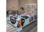 Abakuhaus Lenzuolo Pirata, Polipo Teschio E Ragazzo In Abito Concettuale, Morbido E Confortevole Lenzuolo Superiore Per Un Letto Decorativo 1 Pezzo 260 Cm X 168 Cm, Blu Rosa Scuro