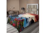 Abakuhaus Lenzuolo Da Letto, Papaveri E Garofani Fiori Primavera Mare Vista Mare Spiaggia Immagine, Morbido E Confortevole Lenzuolo Superiore Per Un Letto Decorativo 1 Pezzo 260 Cm X 168 Cm, Multicolore