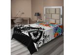Abakuhaus Lenzuolo Da Letto Maschile, Motocicletta E Cerchio Astratto Formano Un Motivo Decorativo In Stile Urbano Moderno, Lenzuolo Morbido E Confortevole Per Un Letto Decorativo 1 Pezzo 190 Cm X 100 Cm, Multicolore