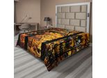 Abakuhaus Lenzuolo Con Motivo Alberi, Fogliame Autunnale Immagine Trainquil Forest Paesaggio Immagine, Morbido E Confortevole Lenzuolo Superiore Per Un Letto Decorativo 1 Pezzo 266 Cm X 260 Cm, Marrone Scuro Arancione Giallo