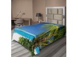 Abakuhaus Lenzuolo Da Letto Ocean, Palme Tropicali Della Polinesia Caraibica, Immagine Rilassante Con Vista Sul Mare, Lenzuolo Morbido E Confortevole Per Un Letto Decorativo 1 Pezzo 190 Cm X 100 Cm, Verde Bianco Blu