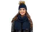 Berretto Da Donna Vivisence Con Pompon E Sciarpa Caldo Copricapo E Scaldacollo Per L'inverno E L'autunno Caldo E Spesso, Berretto Invernale Con Pompon, Set Invernale Da Donna, Eu, Blu Scuro, Unità