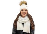 Berretto Da Donna Vivisence Con Pompon, Caldo E Confortevole Copricapo Invernale E Autunnale, Berretto Invernale Con Pompon, Caldo Berretto A Maglia Grossa, Berretto Classico Da Donna, Eu, Ecru, Universale Molti