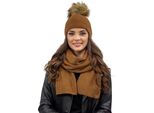 Cappello E Sciarpa Con Pompon Da Donna Vivisence, Caldo Copricapo E Copricollo Per L'inverno E L'autunno, Caldo E Spesso, Cappello Invernale Con Pompon, Set Invernale Da Donna, Eu, Marrone, Taglia Unica