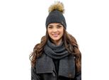 Berretto Da Donna Vivisence Con Pompon E Sciarpa Caldo Copricapo E Scaldacollo Per L'inverno E L'autunno Caldo E Spesso, Berretto Invernale Con Pompon, Set Invernale Da Donna, Eu, Grigio Scuro, Unità