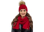 Berretto Da Donna Vivisence Con Pompon E Sciarpa Caldo Copricapo E Scaldacollo Per L'inverno E L'autunno Caldo E Spesso, Berretto Invernale Con Pompon, Set Invernale Da Donna, Eu, Rosso, Taglia Unica