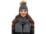 Berretto Da Donna Vivisence Con Pompon E Sciarpa Caldo Copricapo E Scaldacollo Per L'inverno E L'autunno Caldo E Spesso, Berretto Invernale Con Pompon, Set Invernale Da Donna, Eu, Grigio Scuro, Unità
