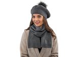 Vivisence Berretto Da Donna Con Pompon Elegante Set Invernale Berretto E Sciarpa Caldo Copricapo E Copricollo Per L'inverno E L'autunno Caldo Spesso, Set Invernale Da Donna, Eu, Grigio Scuro,