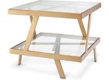 Tavolino Casa Padrino Ottone 60 X 60 X H. 50,5 Cm - Tavolino Quadrato In Acciaio Inox Con Piano In Vetro - Mobili Soggiorno - Mobili - Qualità Lusso
