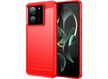 Custodia Per Xiaomi 13T / 13T Pro / Redmi K60 Silicone Tpu Ultra Morbido, Fibra Di Carbonio, Custodia Protettiva Antiurto Rosso