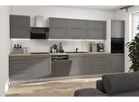 Mobile Cucina Kvantum 400Cm Frontali Bianchi Mdf Grigio Polvere Opaco Estensione Parziale