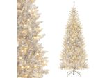 Costway 180 Cm Matita Albero Di Natale Tinsel, Albero Di Natale Artificiale Con Luci Led Bianco Caldo E Stand In Metallo, Albero Di Natale Sottile Pvc, Albero Artificiale Natale Ufficio Casa Negozi, Argento