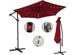 Swanew Ombrellone Rosso Led Solare Ø350Cm Ombrellone Semaforo Ombrellone Da Giardino Ombrellone Da Mercato Balcone A Manovella Alluminio Inclinabile
